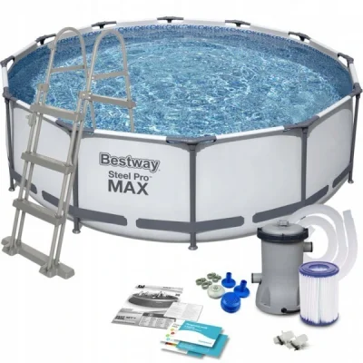 Bestway 56418 Steel Pro MAX with Filter Pump and ladder- კარკასული აუზი კარტრიჯული ფილტრით და კიბით